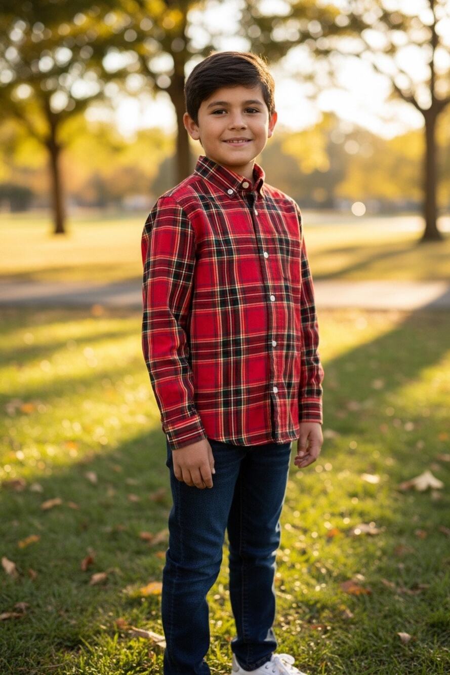 The Children’s Place Boys Plaid Button Front Shirt Long Sleeve Size 7/8